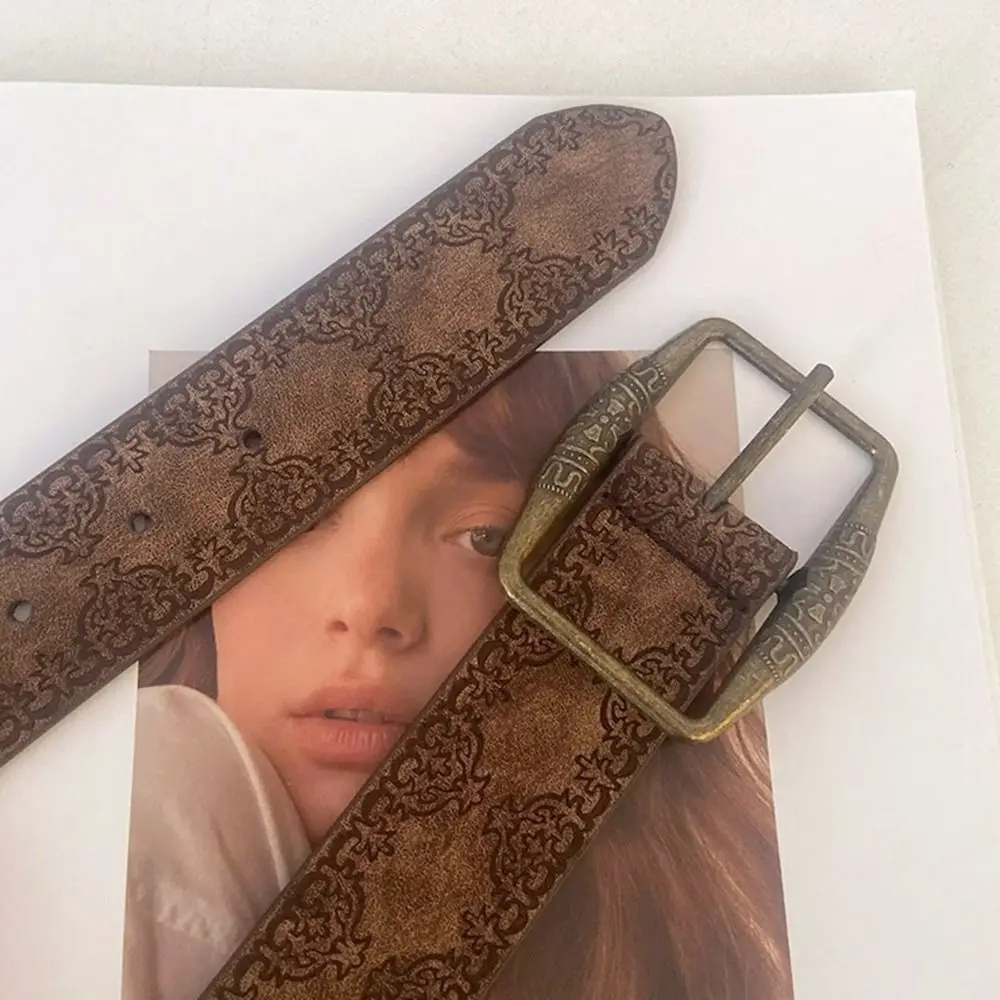 Fashion Y2K Retro Belt Senior Sense Brown PU Pin Buckle Waistband National Wind Wide Waist Strap