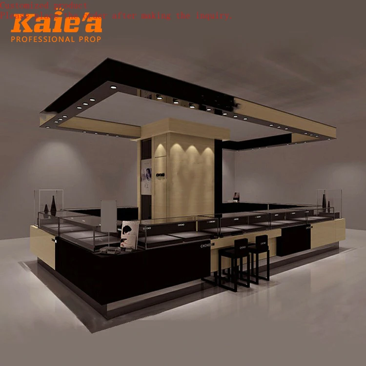 

Factory Jewelry Display Showcase Kiosk Counter Design for Retails Store Luxury Gold Glass Jewelry Shop Showroom Showcase
