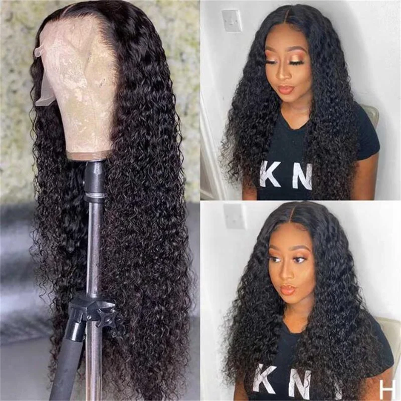 Perruque Lace Front Wig bouclée crépue noire, 26 pouces, pre-plucked, douce, sans colle, densité 180, pour femmes noires, cheveux de bébé, 03/3