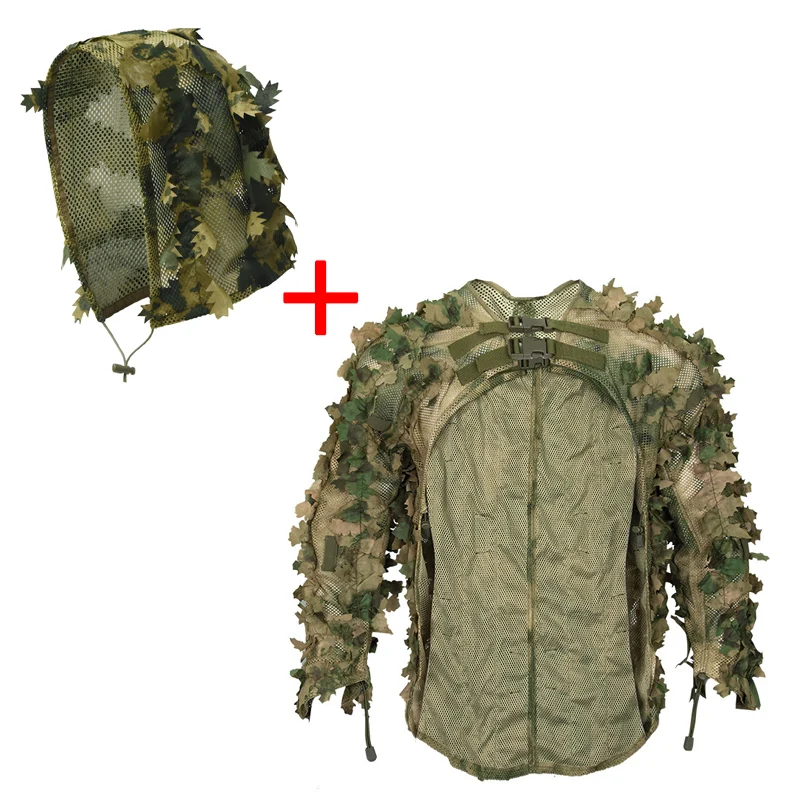NONE Taktik Blatt Camouflage Mantel Jagd Kleidung Mesh Aldult Camuflaje Airsoft CS Schießen Anzug Outdoor Jagd Ausrüstung 3