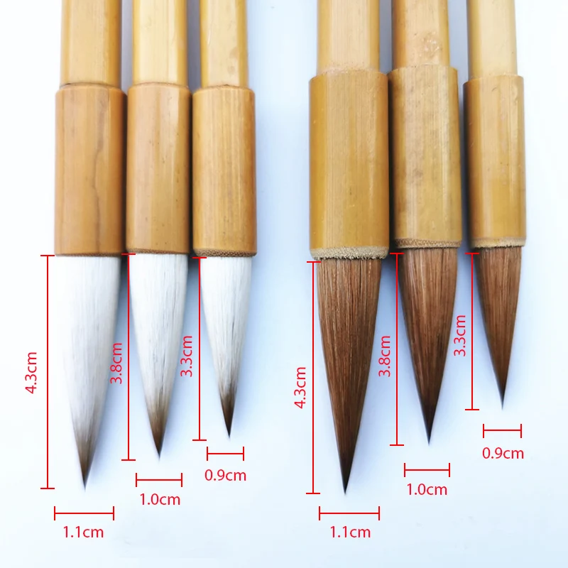 3pcs Handmade Calligraphic Brush Set Professional Bamboo Chinese Writing Brush Weasel Wolf Hair Regular Script Soft Brushes