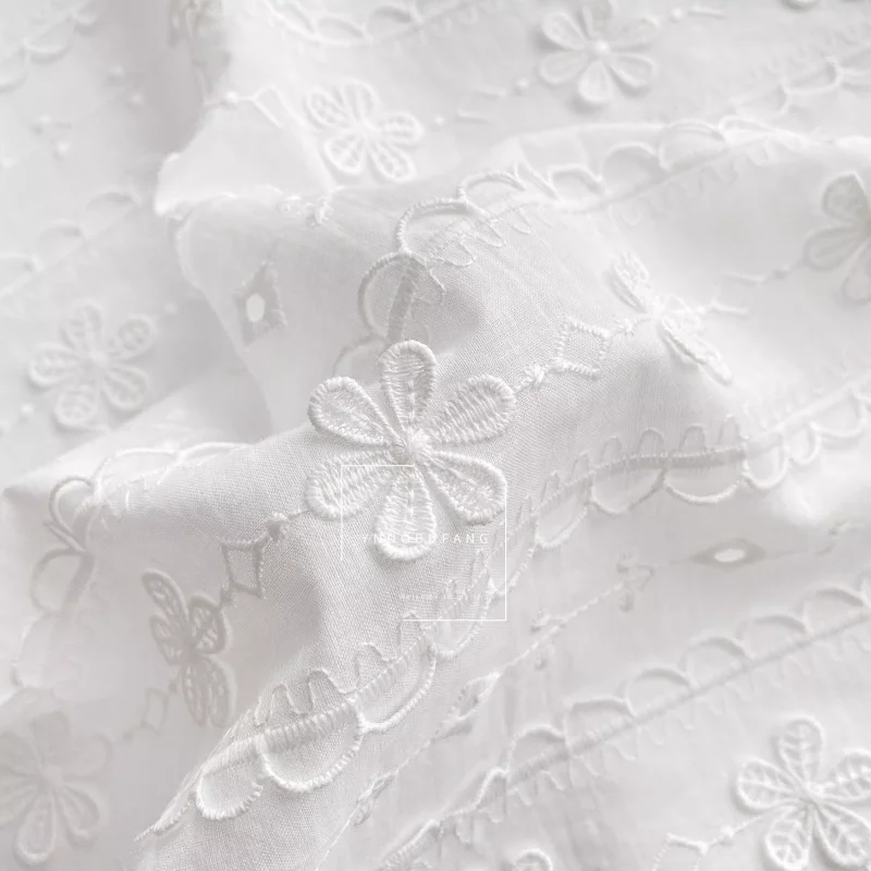 

White polyester cotton embroidered fabric for clothing tablecloth fabric