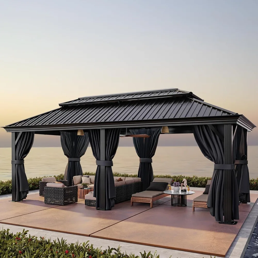 

12x20 Hardtop Gazebo with Metal Roof, Heavy Duty Galvanized Steel Gazebo with Reinforced Aluminum Frame