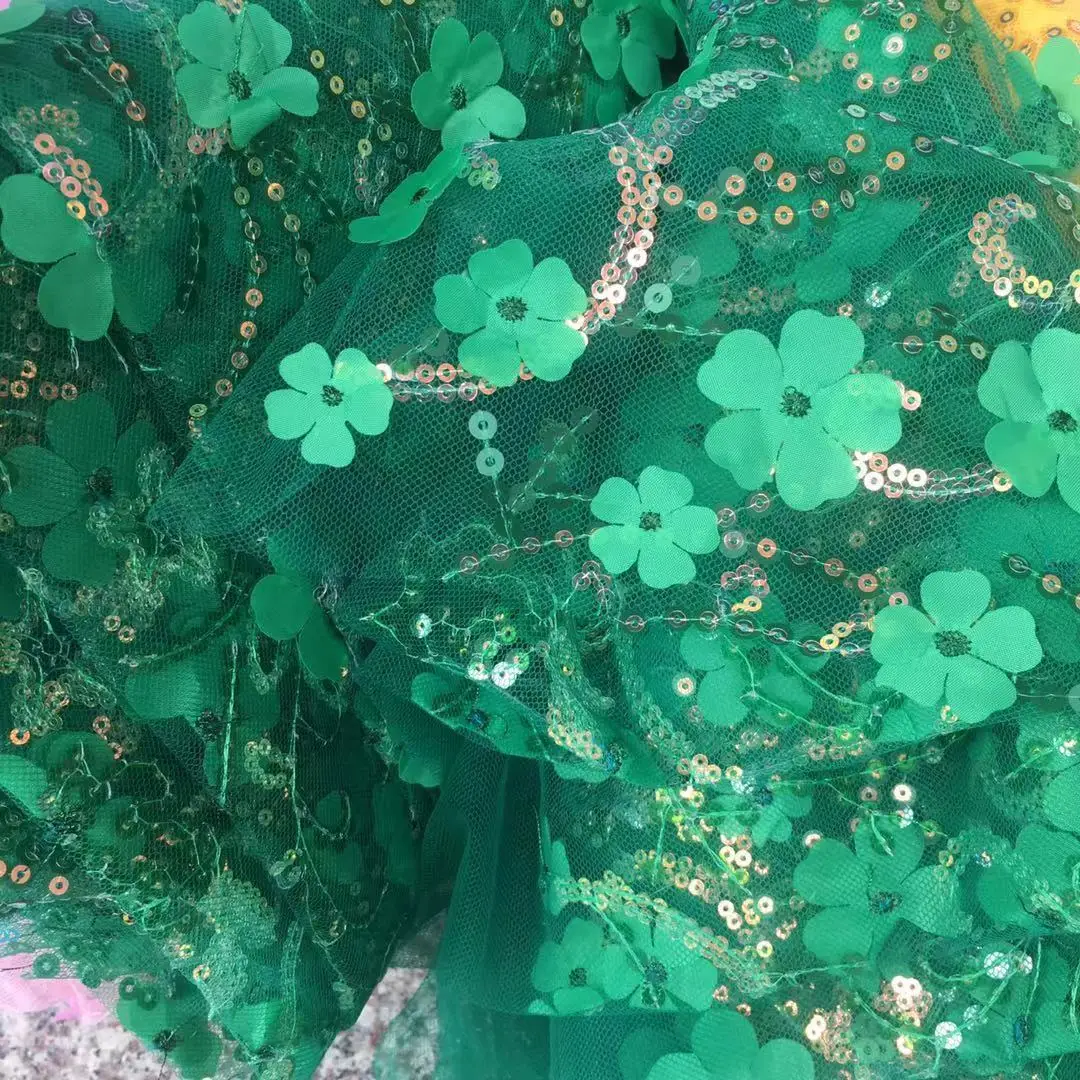 3D Petal Sequin Embroidery Mesh Fabric Transparent Tulle for Ladies Dress Girls Princess Skirt Headdress DIY Sewing Fabric