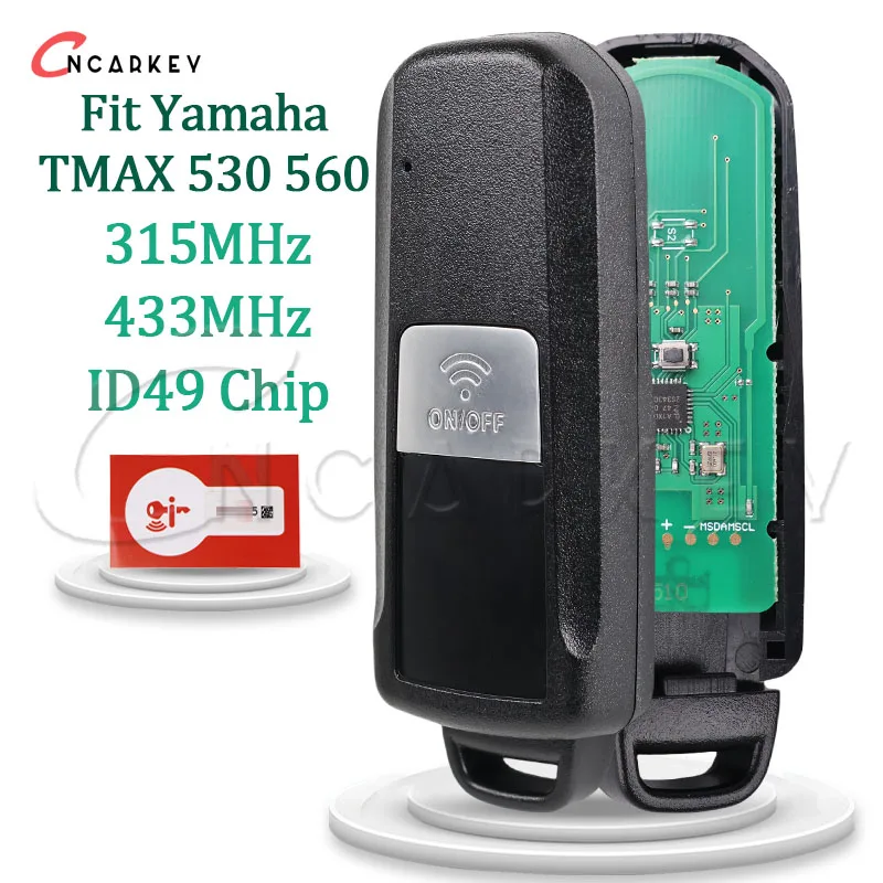 

Motorcycle Remote Control Card fit Yamaha TMAX530 TMAX560 2016-2021 ID49 Chip 315/433MHz 1 Button Moto Smart Key Fob Battery
