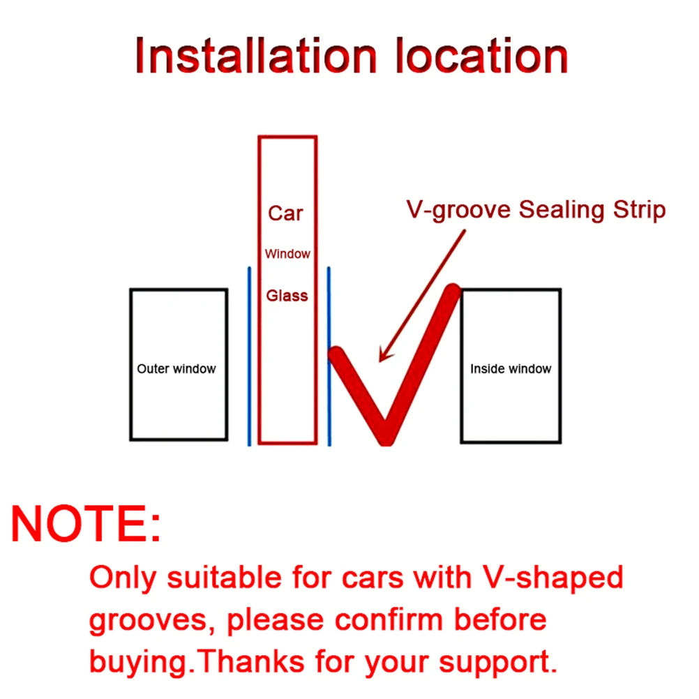 Car Side Window Seal Strip Trim Tool Noise Insulation Auto Door Glass Lift Sealing Strips Edge Rubber Filler V Type Weatherstrip