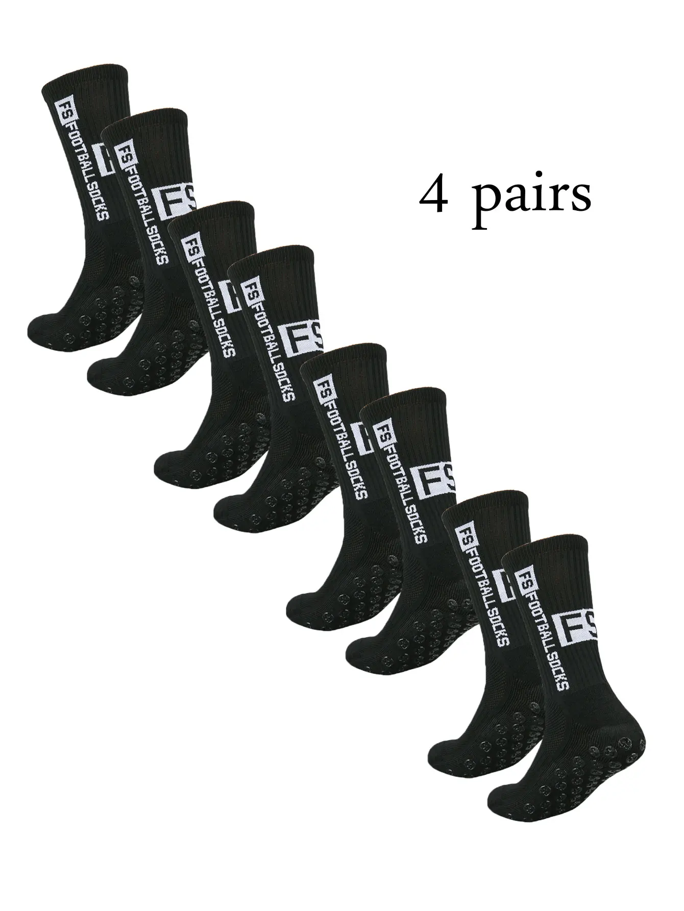 

4 pairs of new FS mid tube glued football socks for sports training and competition, non slip and breathable socks