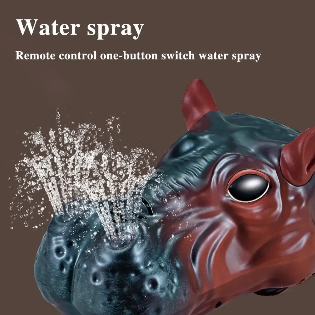 เรือฮิปโป RC เรือบังคับวิทยุ 2.4G ของเล่นสัตว์น้ำพร้อมฟังก์ชั่นพ่นน้ำ ของเล่นสำหรับเด็กผู้ชาย ของขวัญคริสต์มาส