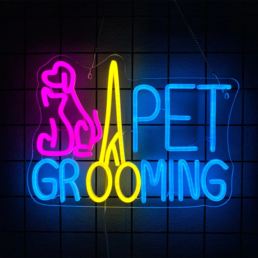 Pet Grooming Neon Sign USB LED Neon Light，Wall Decor for Pet Shop Pet Grooming Salon Store Window Front Desk, Business Shop Sign