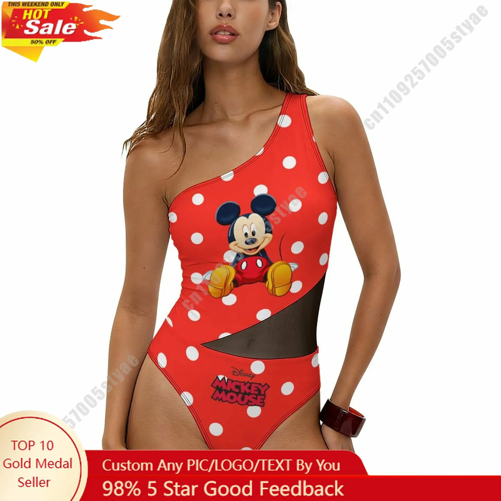 

Mickey Mouse Swimsuit Disney Personalized Custom Print One Piece Swimwear Sheer Mesh Cutout Bathing Suit Beachwear Holiday Gifts