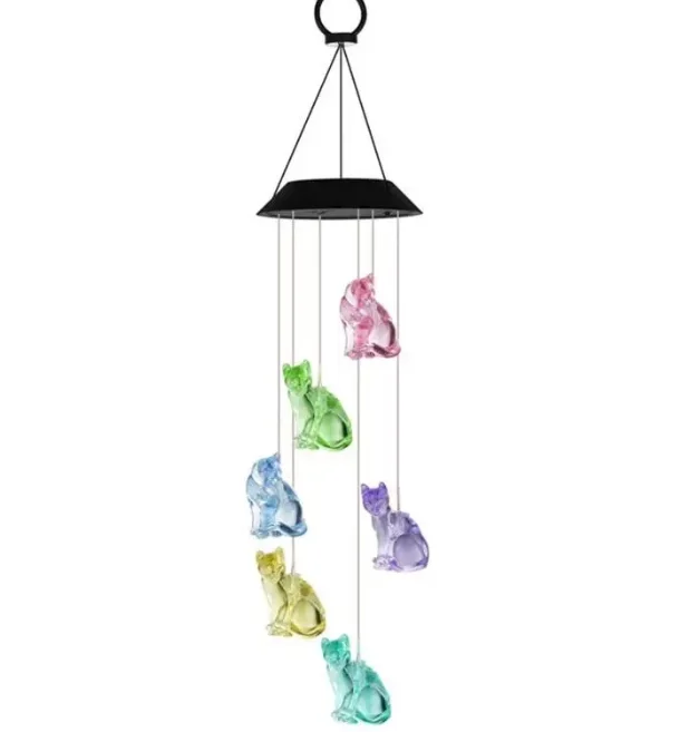 Solar Wind Chimes For Outside LED Cat Solar Wind Chimes Waterproof Decorative Wind Chimes For Courtyard Garden Patio Balcony