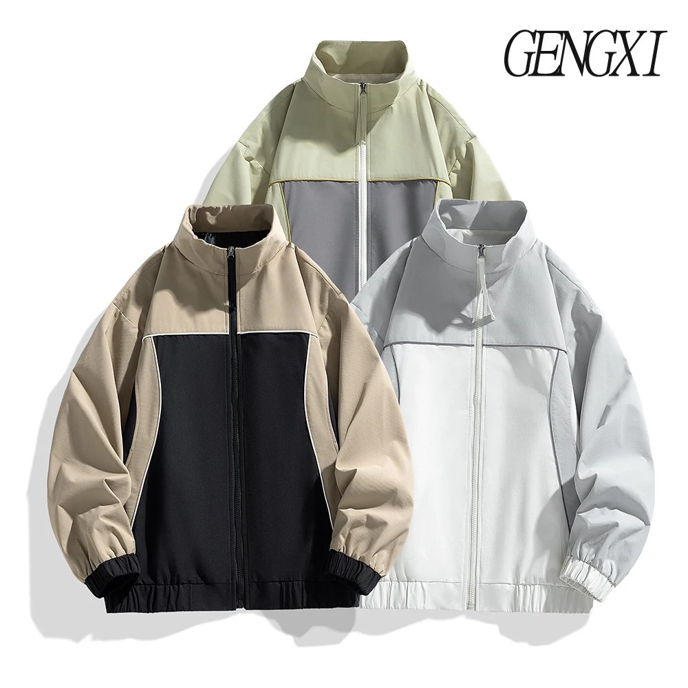

American-style retro patchwork stand-up collar jacket, new autumn/winter windproof and warm loose-fitting jacket, casual top