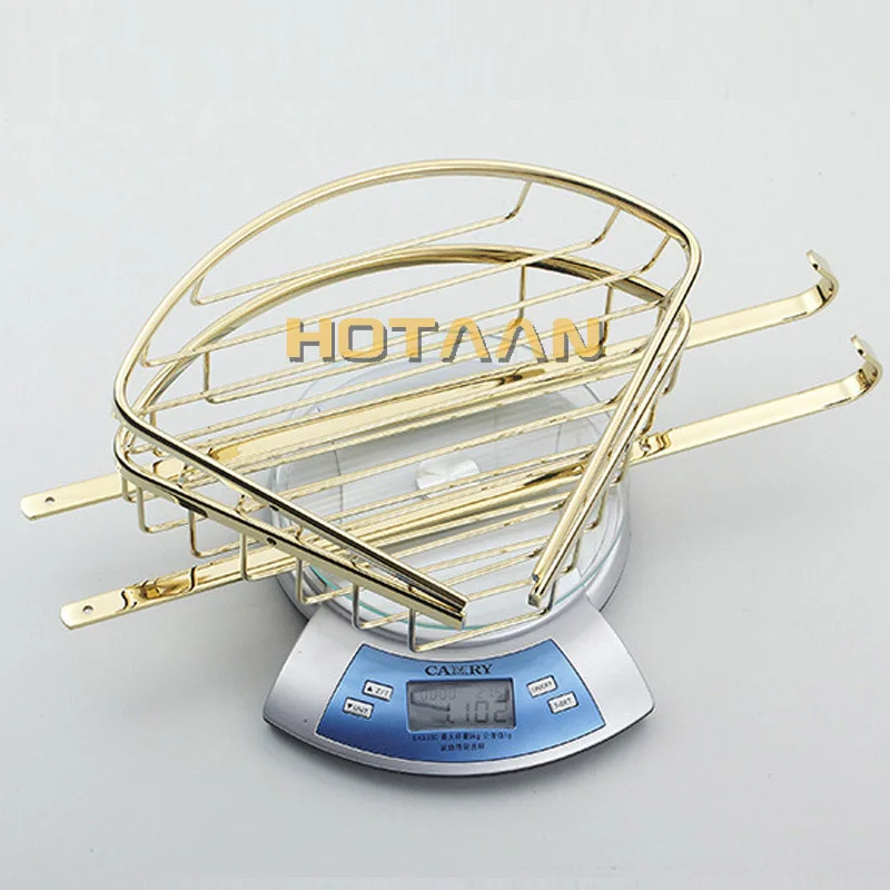 . Wall Mounted Gold Finish Brass Bathroom Shower Shampoo Shelf  Basket Holder Fashion Double Layer YT-7021