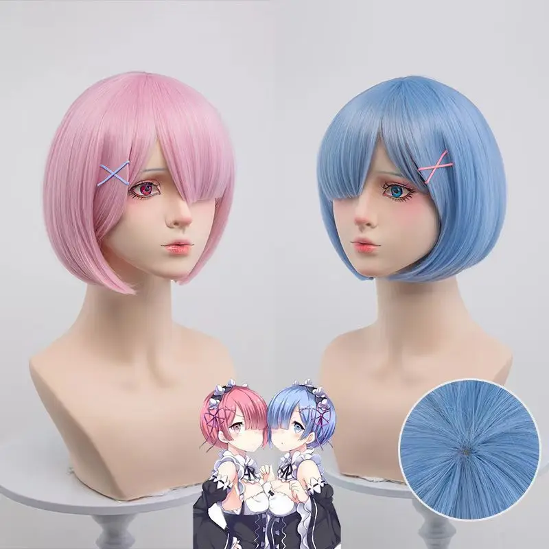 

Re: Life In A Different World From Zero Ram Rem Cosplay Wig Blue Pink Short Hair Heat Resistant Synthetic Wigs Halloween Prop