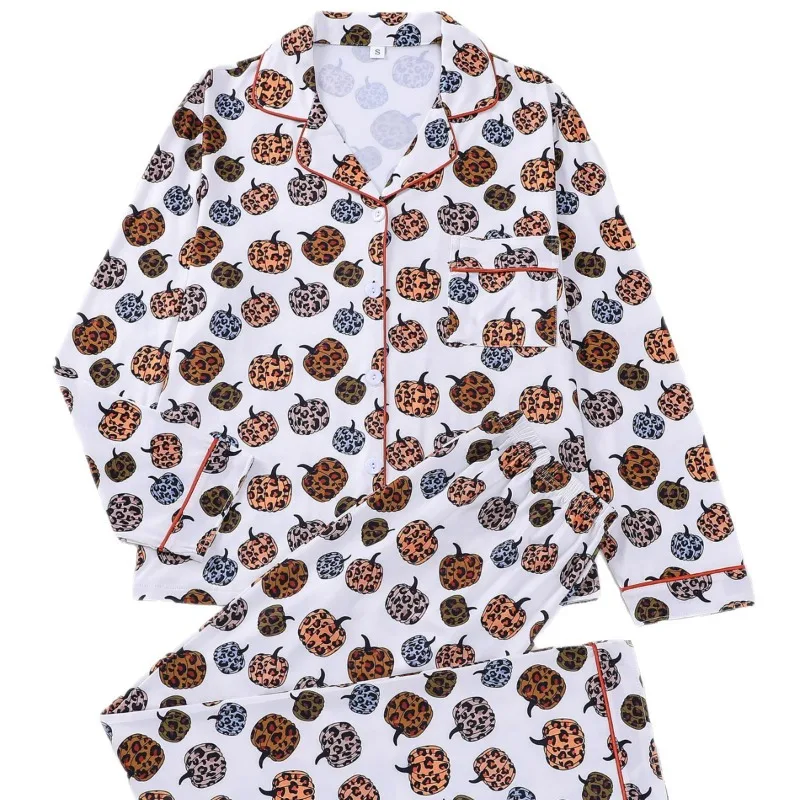 Autumn Halloween Pattern Printed Cardigan Long-sleeved Trousers Two-piece Loungewear Cross-border European and American Pajamas