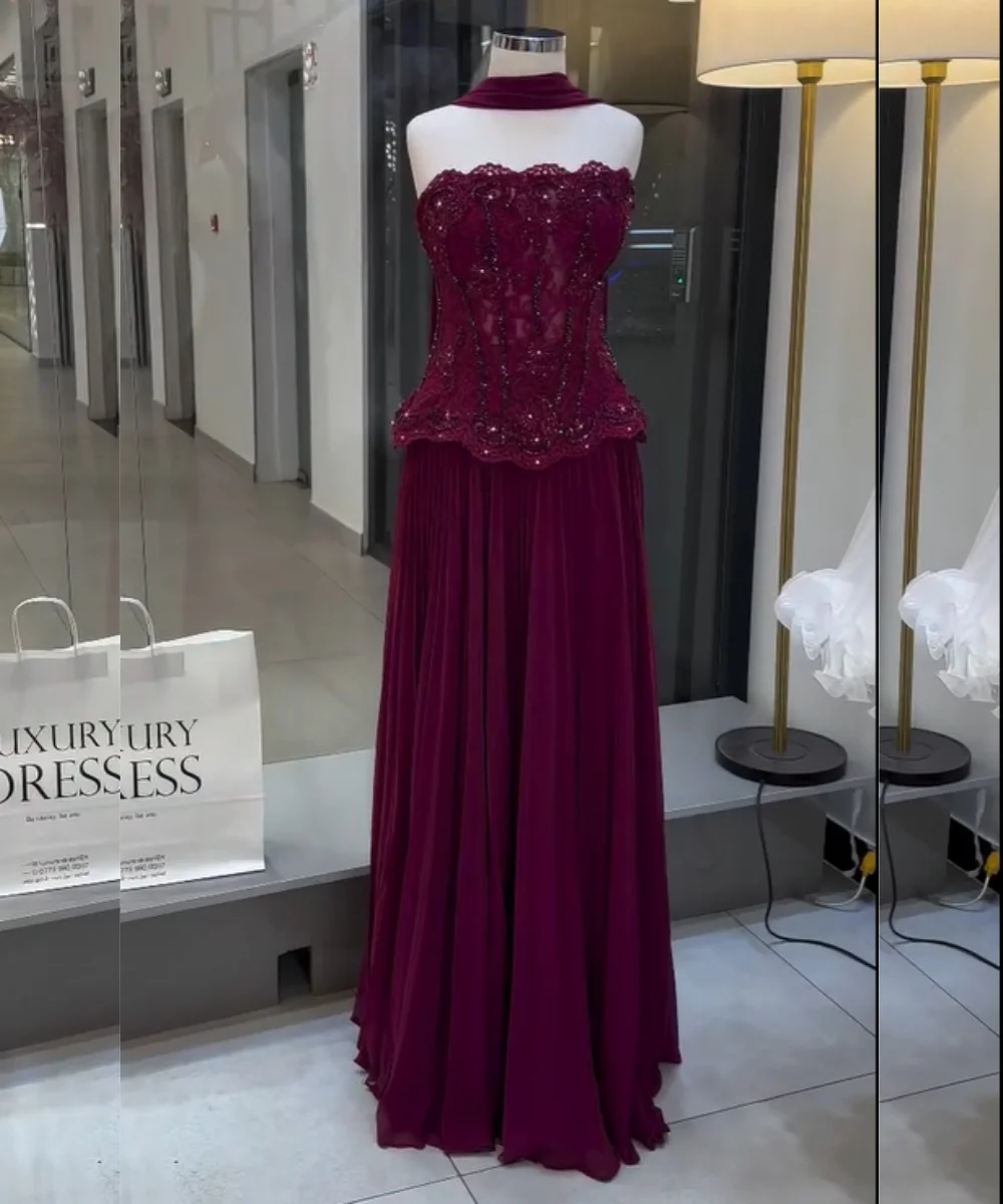 

Индивидуальные вечерние платья высокого качества из шифона с плиссировкой, пайетками, А-силуэта, без бретелек, длинные, на заказ, в китайском стиле