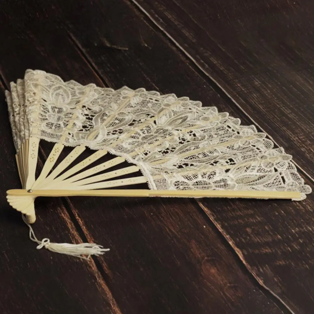 1 buah bordir tari Cina kipas tangan pesta pernikahan Prom bambu lipat tangan kain renda Retro kerajinan hadiah kipas Dekorasi Rumah