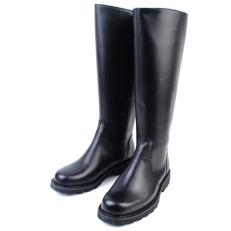 Sapato de couro genuíno alto masculino, botas pretas longas, botas de equitação de cavaleiro, moda de qualidade, novo, plus size 38-46, 2024