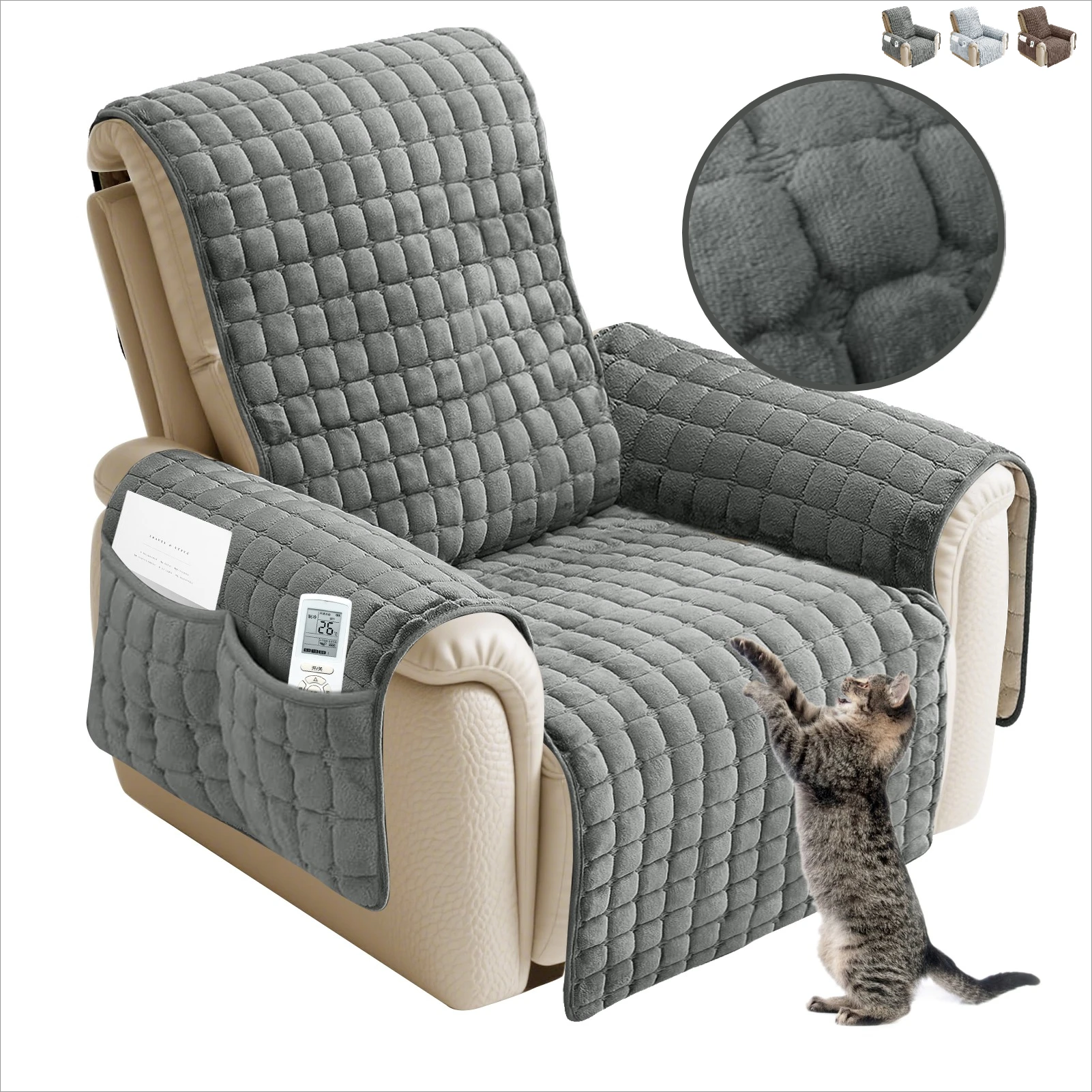 Sofabezug für Liegestühle, Flanell-Plüsch, Stuhlhussen, Sessel-Schonbezüge mit Taschen, zum Entspannen, rutschfeste Couch-Schonbezüge, Sofabezug