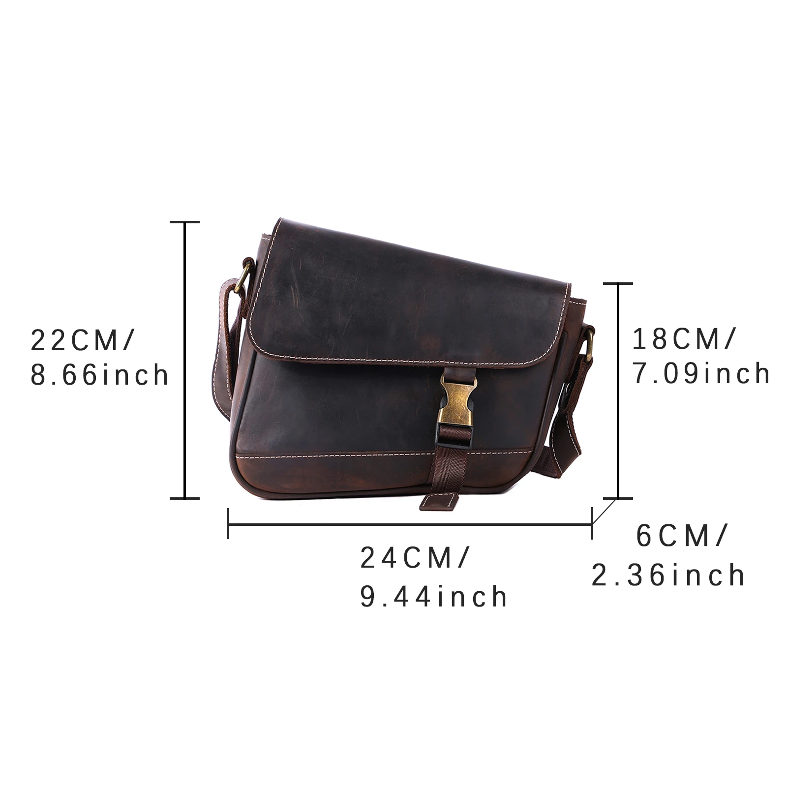 S.WORKER Vintage Echtleder Herren-Umhängetasche, Lässige Crossbody-Tasche, Crazy Horse Leder Schultertasche, Handgefertigt – Detail 3