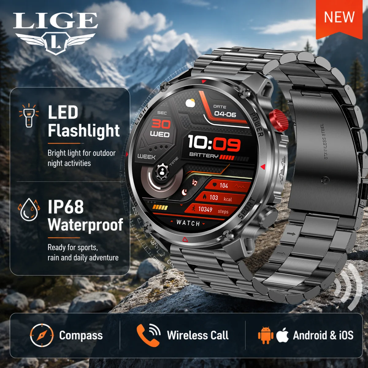 New T-RX4 Ultra Outdoor Sports Smart Watch Built in Compass Health Monitoring 1100mAh IP68 Waterproof Military Smartwatch Men