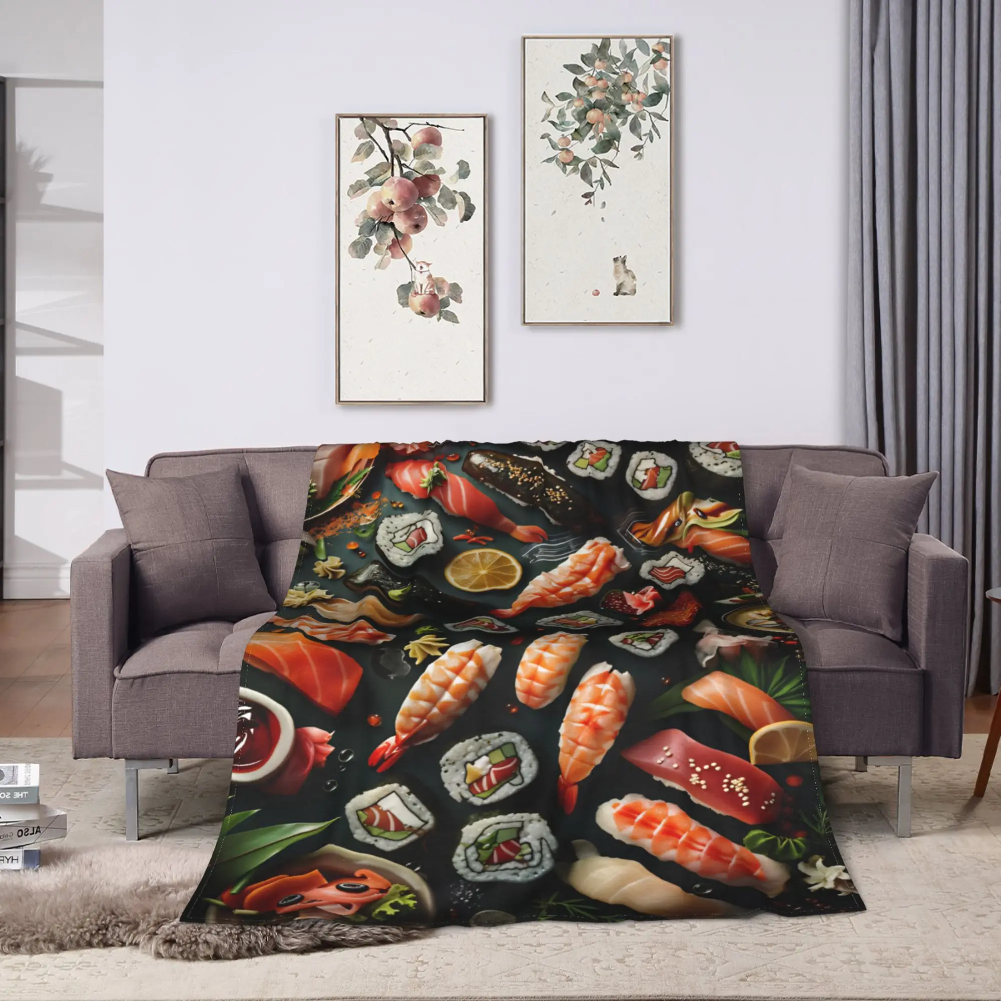 Sushi Treasures Japanese Delicacies Blanket Winter Warm Soft Bedding Throws For Kids Home Decor Flannel Bedspread Bed Cover