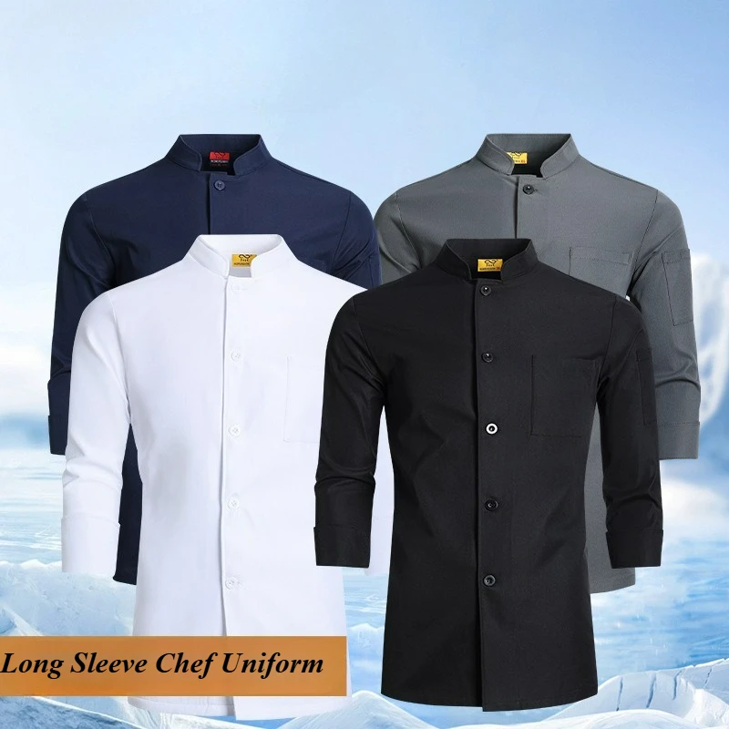 

Professional Long Sleeve Chef Coat Men Single Row Kitchen Jacket for Restaurant Waiter Uniform Bakery