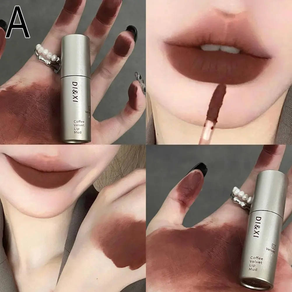 Silver Tube Lip Gloss Coffee Velvet Matte Lip Mud Waterproof Long Lasting Lip Glaze Pure Wind Liquid Lipstick Cosmetics