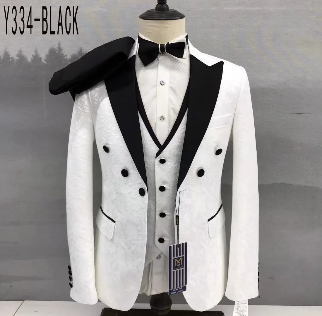 Fashion Men Suit Set Formal Party Slim Fit Blazer Vest Pants 3Pcs Wedding Gala Elegant Grooms Outfits Classic Chinese Tunic Suit