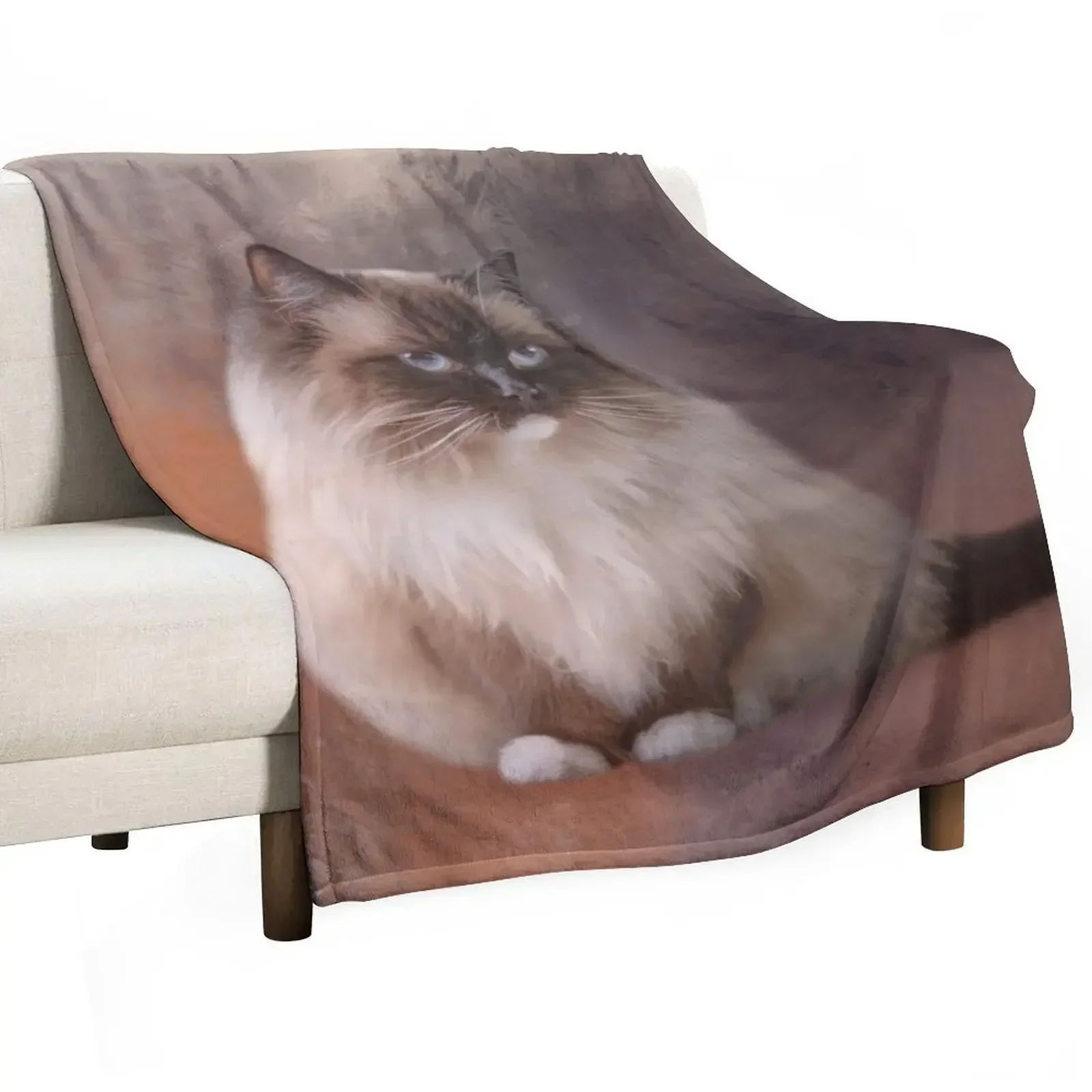 Chocolate Point Ragdoll Cat 01 Throw Blanket Cute Baby Winter beds Decorative Throw Blankets