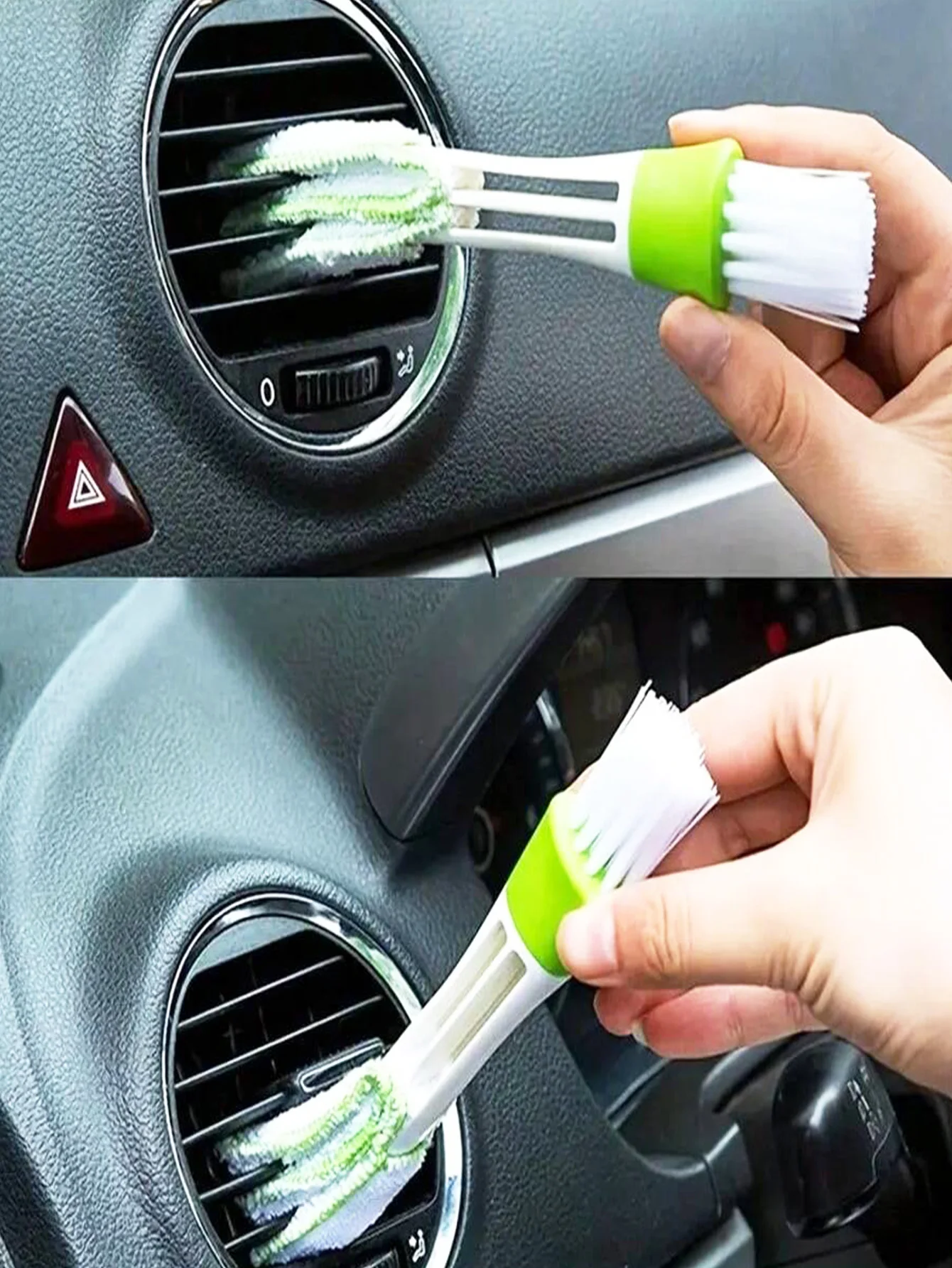 

Dual Head Mini Dust Cleaner Brush 1Pc, White & Green Handheld Magic Dust Collector, Car Vent & Window Louver Cleaning Brush for