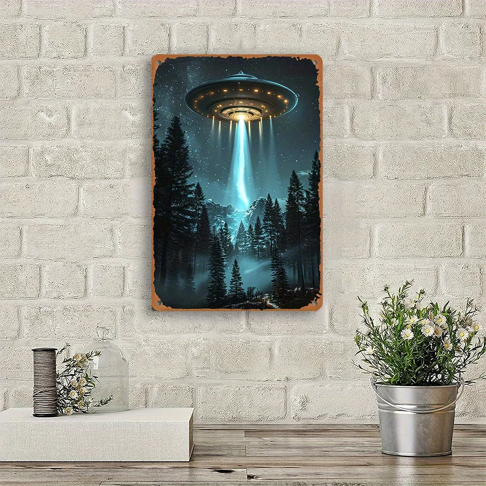 1PC I Want To Believe UFO Vintage Iron Wall Art, Home and Office Decor, Easy To Install, Reusable, Ideal Gift, 8x12 Inches