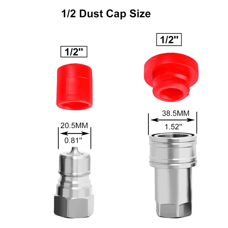 ISO-A 1/2 Hydraulic Quick Coupler Male Dust Cap and Female Plug Cover, Fits Hydraulic Quick Disconnects Coupler