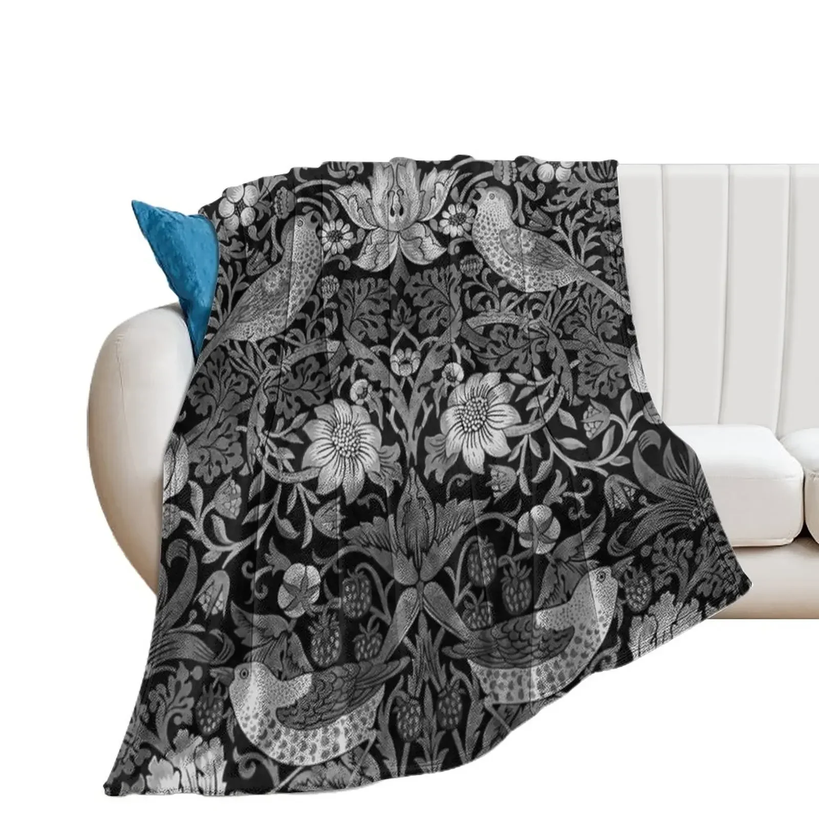 

William Morris- strawberry thief,grey, white,black Throw Blanket Bed Luxury Designer Blankets For Baby Blankets