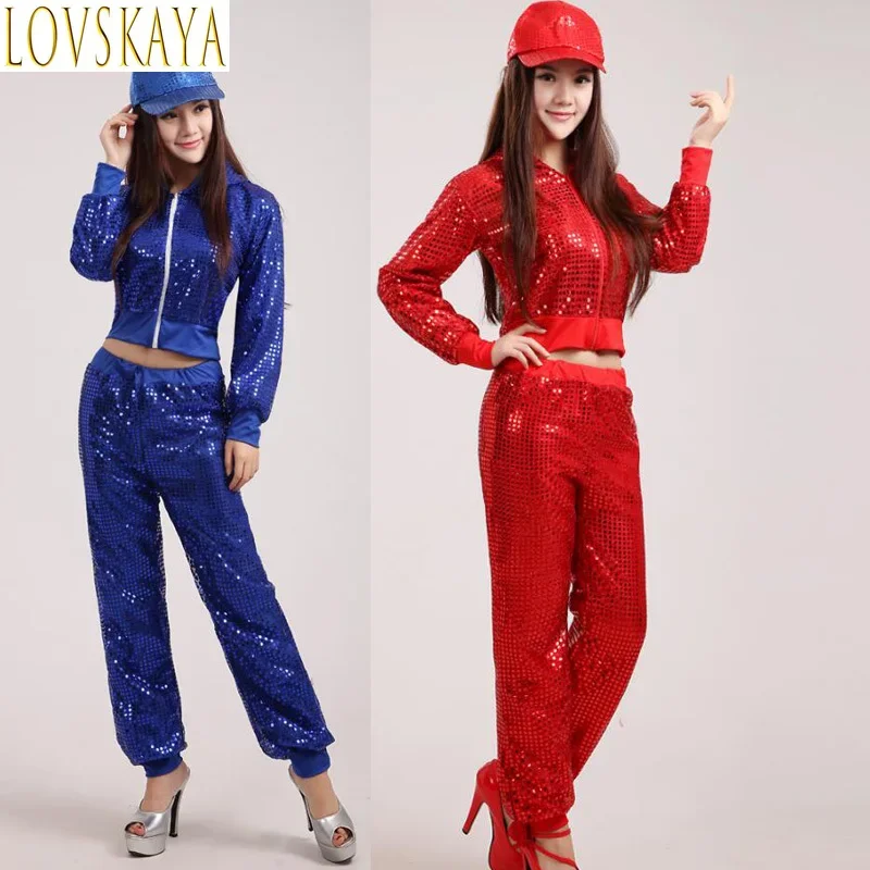 Top y pantalones de baile callejero con lentejuelas modernas para niñas, Ropa de baile de rendimiento de fiesta para hombres, ropa de baile de jazz para adultos