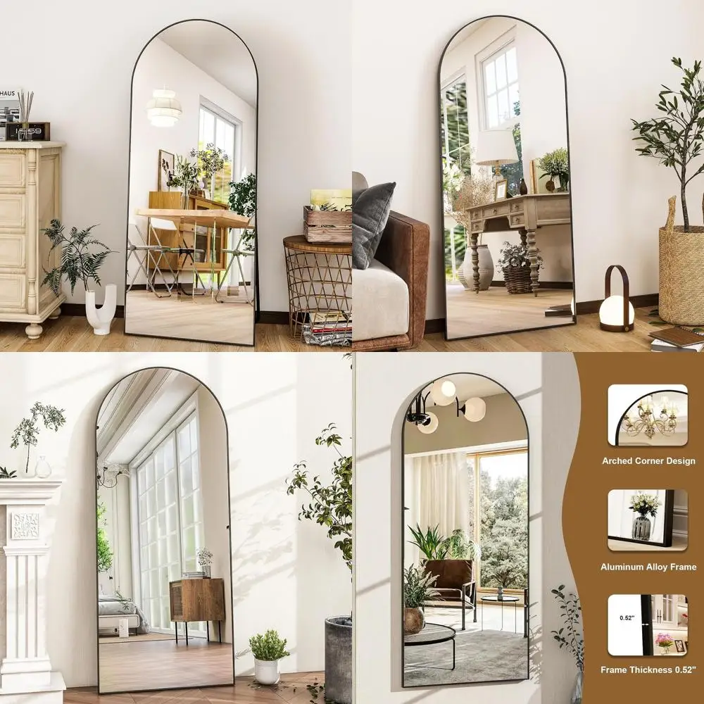 Moderner Bodenspiegel mit schwarzem Aluminiumrahmen, freistehend, wandmontiert oder lehnend, 56 x 21, volle Länge, ideal für Schlafzimmer und Dre