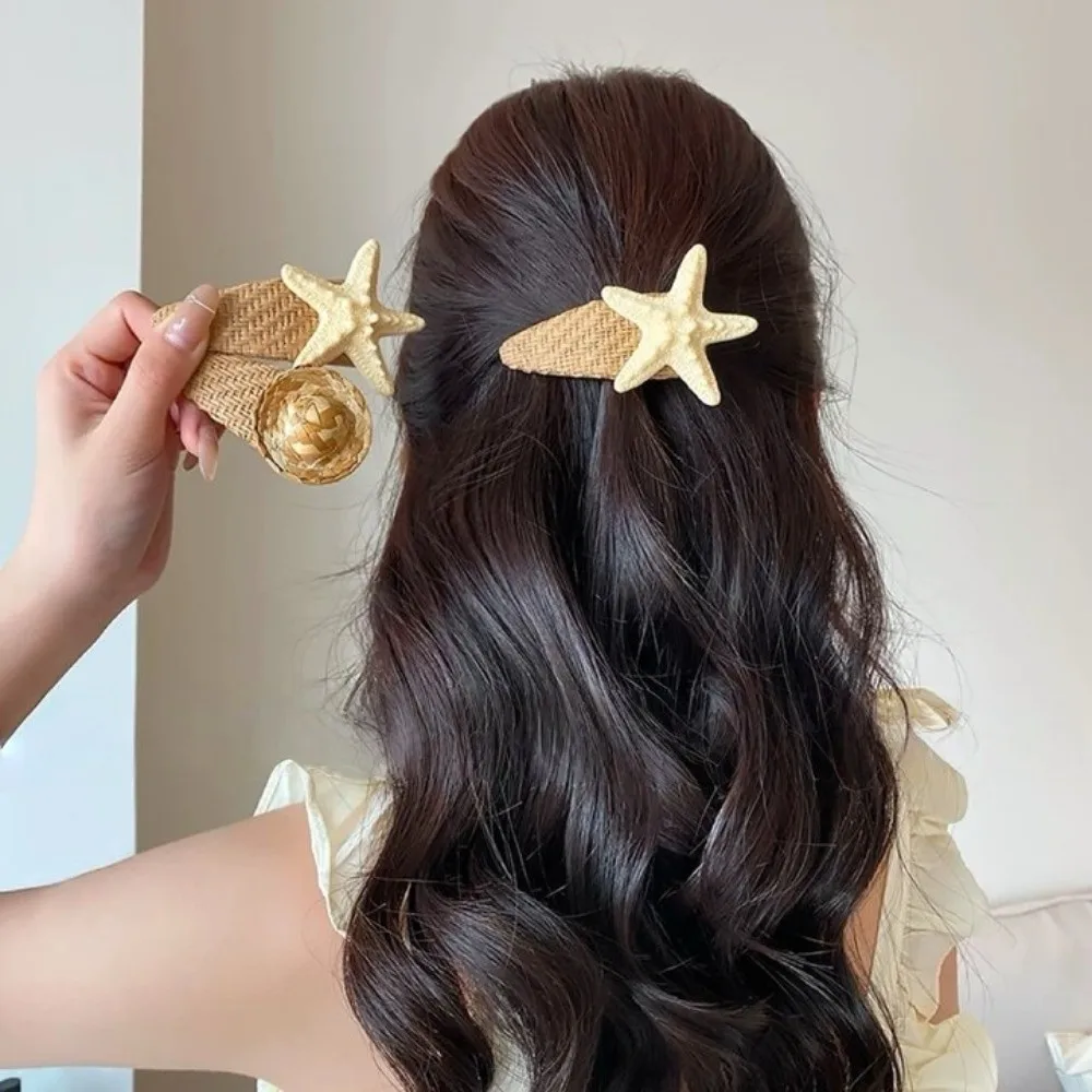 

Creative Summer Starfish Hair Clip Beach Vacation Straw Hat Hairpin Cute Korean Style Weaving Style Barrette Hair Accessories