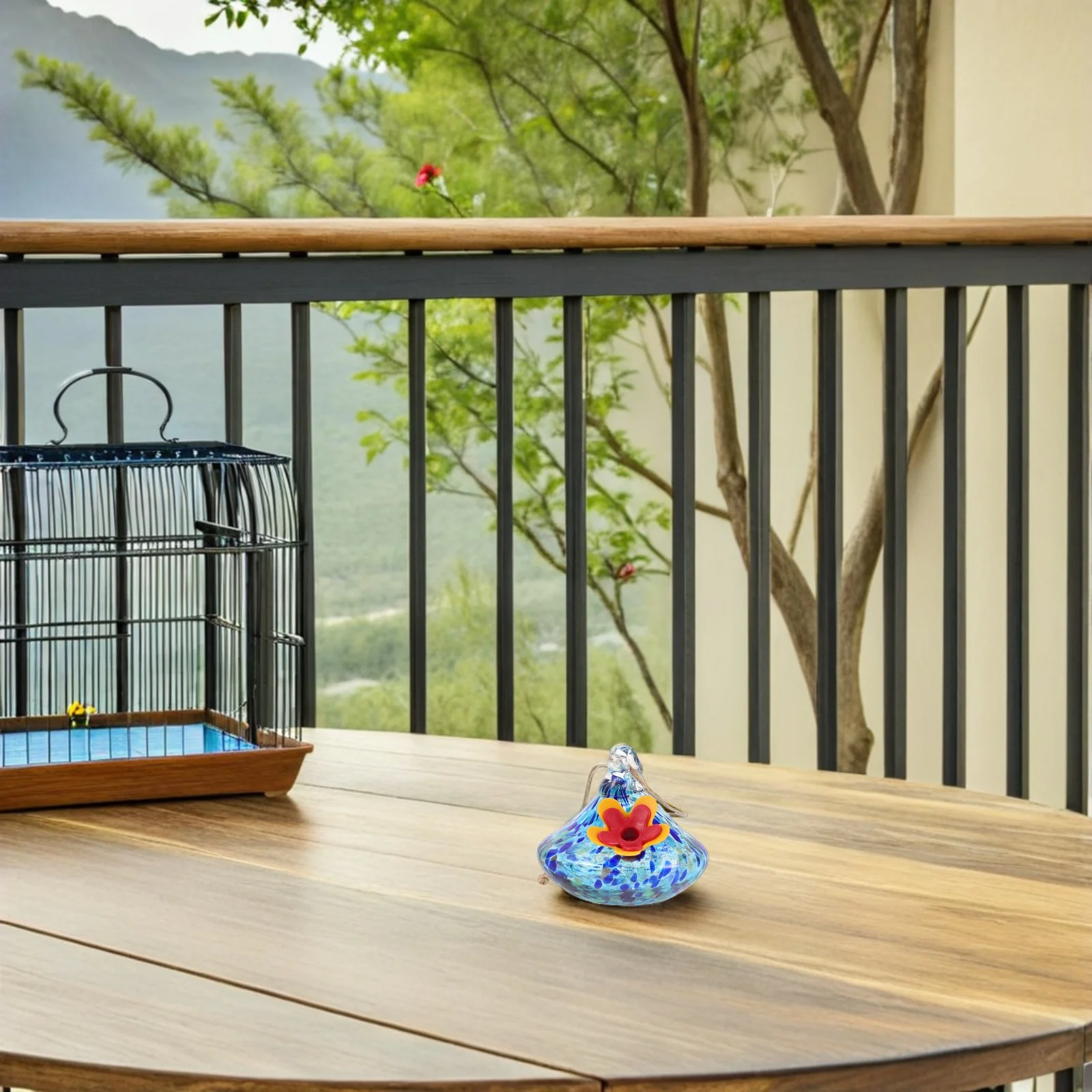

Hand Blown Glass Hanging Outdoor Hummingbird Feeder Leakproof Decorative Teardrop Bird Feeder Garden Patio Balcony