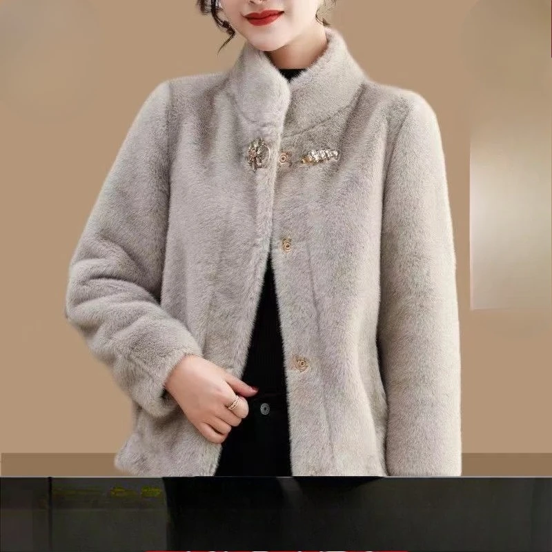 العلامة التجارية الفاخرة معطف فرو المنك قصيرة فو الفراء سترة المرأة الاتجاه الراقية معطف الخريف الشتاء زر الجبهة طويلة الأكمام يندبروف معاطف