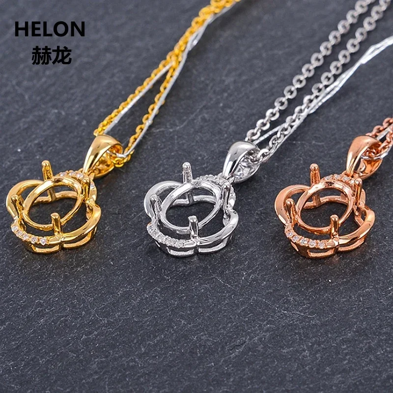 الصلبة 14 كيلو الذهب الأبيض الماس الطبيعي النساء قلادة 6x8 مللي متر البيضاوي قطع شبه جبل قلادة إعداد الذهب الوردي الأصفر اختياري