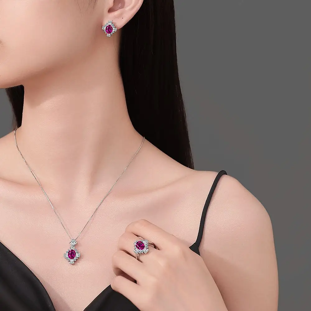 

Oval Cut Natural Garnet Created Red Ruby 925 Sterling Silver Cross Pendant Necklace for Women Gemstone Jewelry Colar de Prata