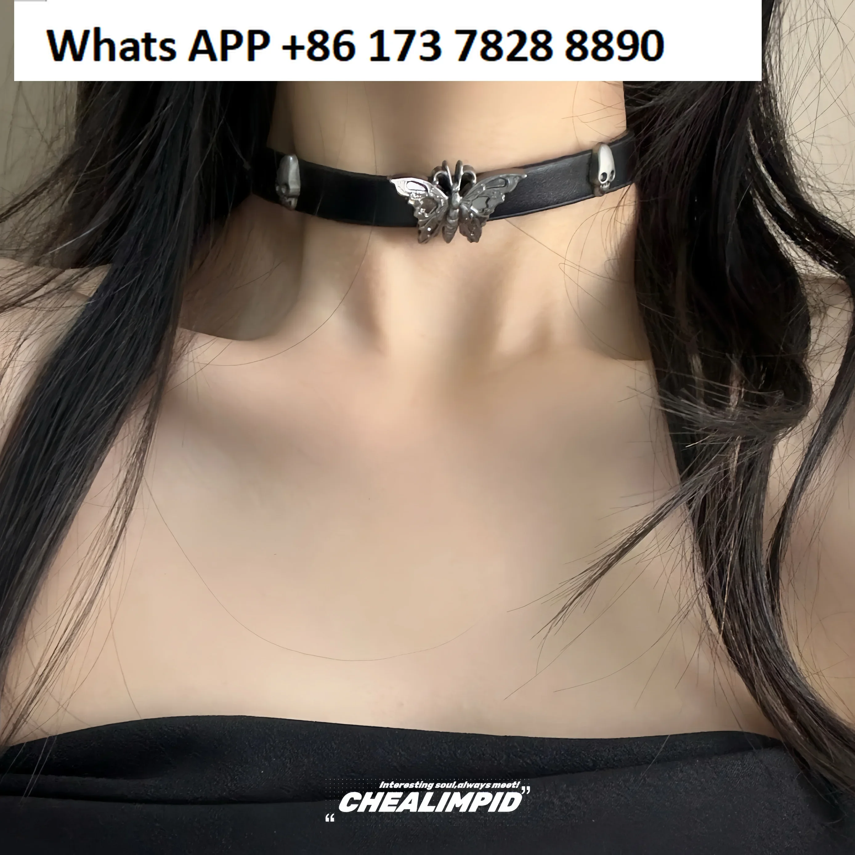 Choker/. Skull butterfly leather collar niche design y2k subculture girl punk necklace necklace necklace