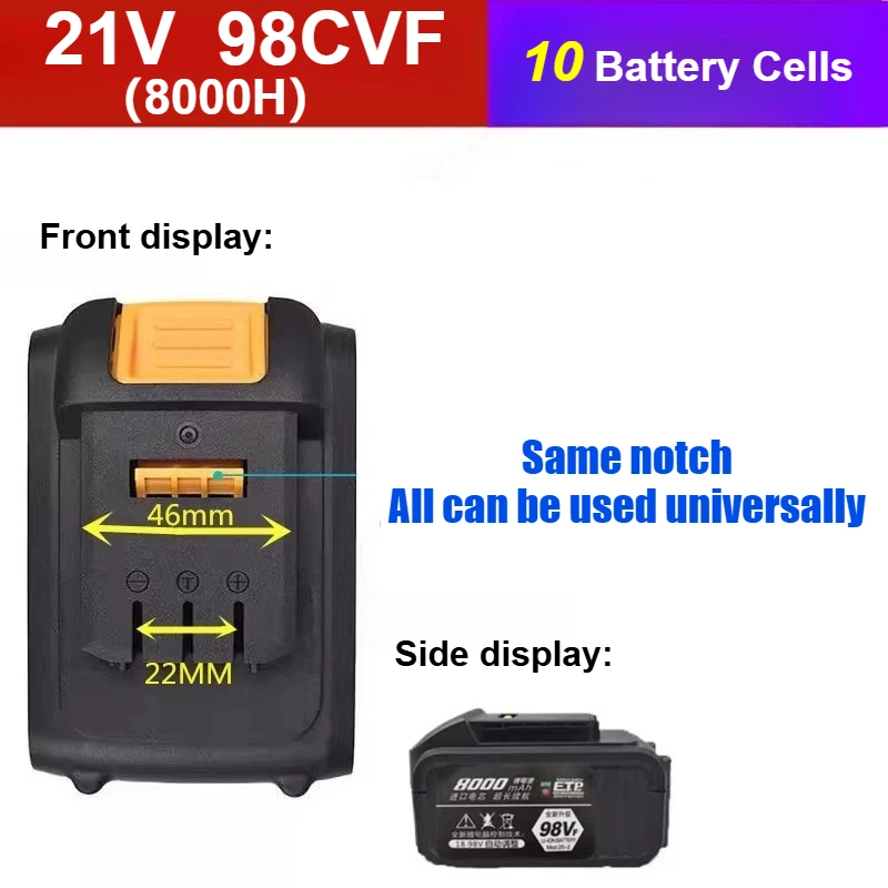 بطاريات عالمية قابلة لإعادة الشحن 21 فولت 18650 لمفتاح الربط الكهربائي Dayi Impact، مثقاب كهربائي، بطارية أدوات كهربائية للمطرقة الكهربائية