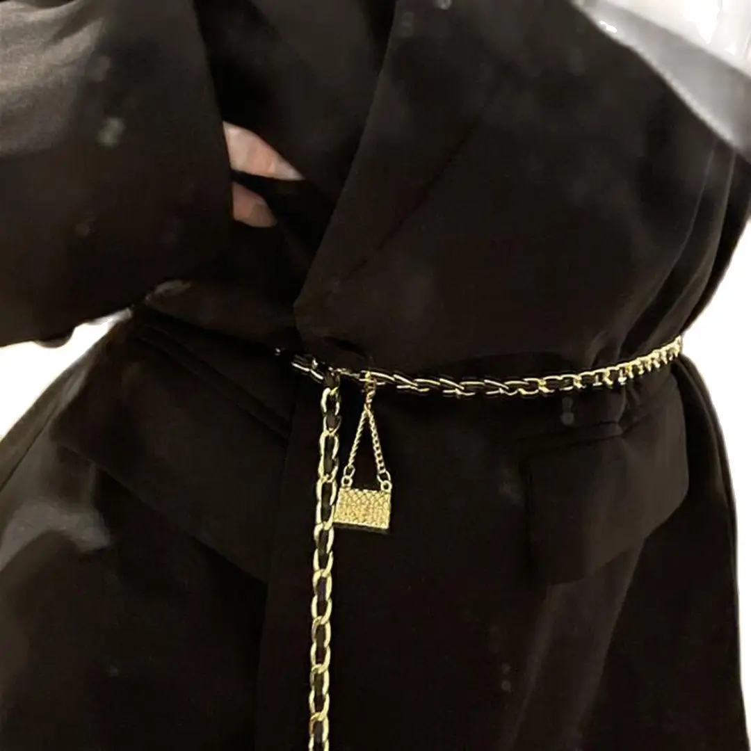 

Light luxury metal waist leather chain women matching dress decoration suit thin belt chain waist waist girdle seal