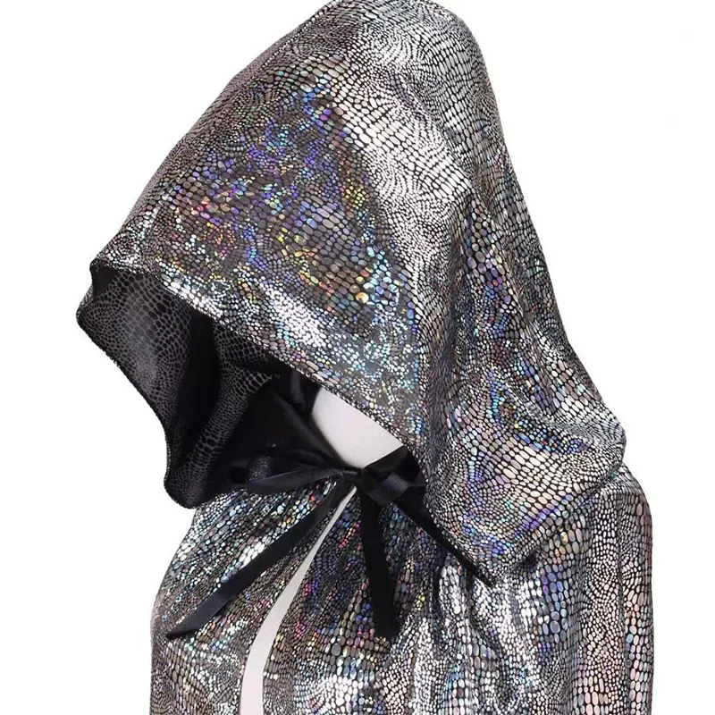 Halloween lantejoulas capa com capuz bruxa morte capa crianças adulto pai-filho traje masquerade palco desempenho vestir-se