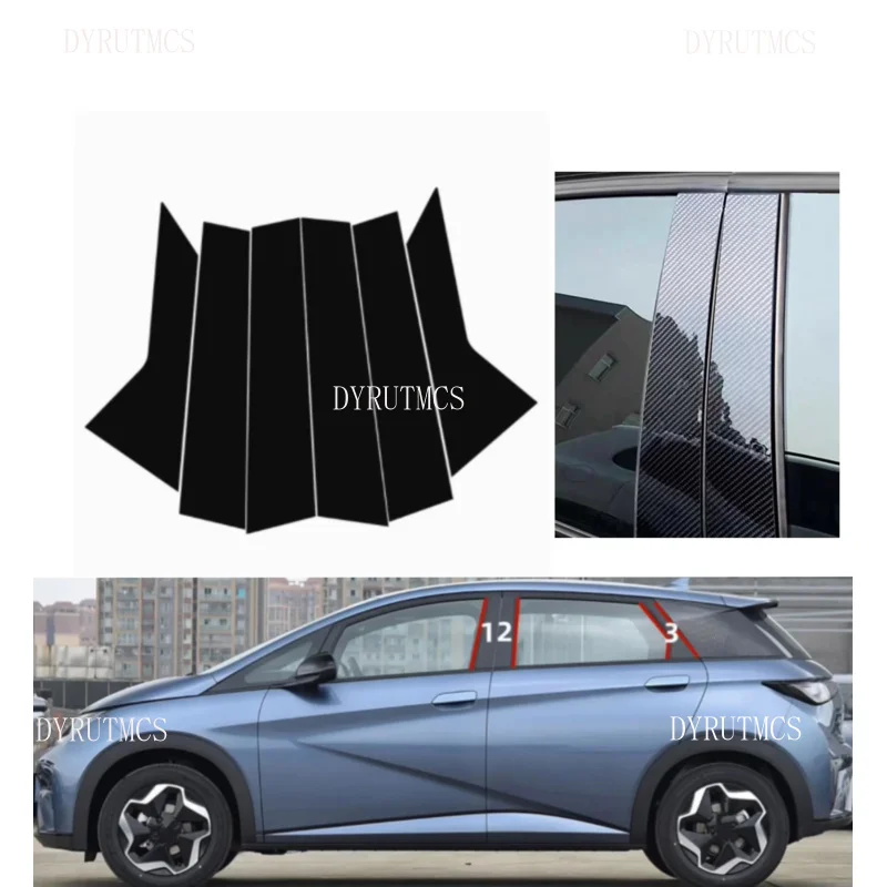 

4PCS Glossy Black Carbon Pillar Post Fit For BYD Seagull Dolphin Mini EV 2023-2025 Door Window Column BC Trim Sticker Cover