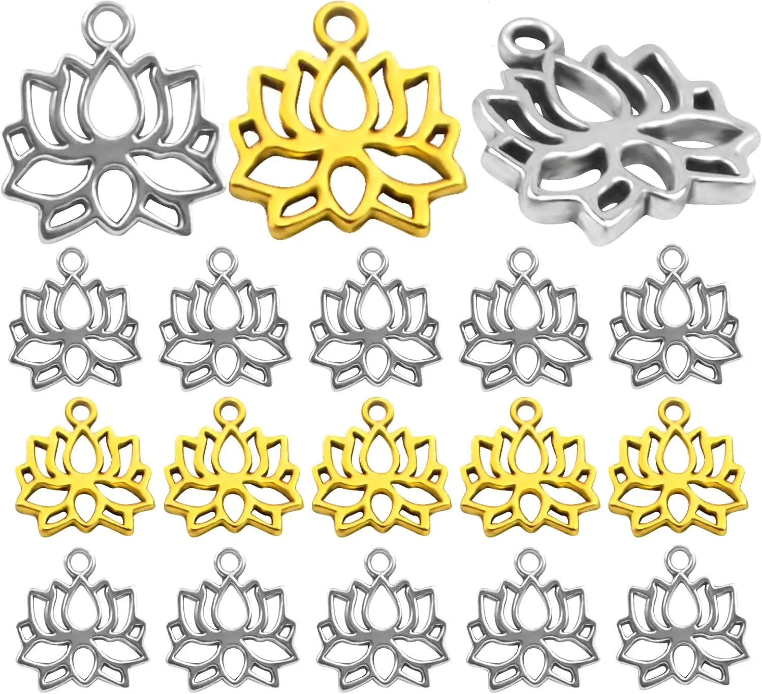

100pcs Lotus Charm Pendants Hollow Lotus Flower Charms Alloy Dangle Flower Pendants Craft Supplies for DIY Jewelry Making