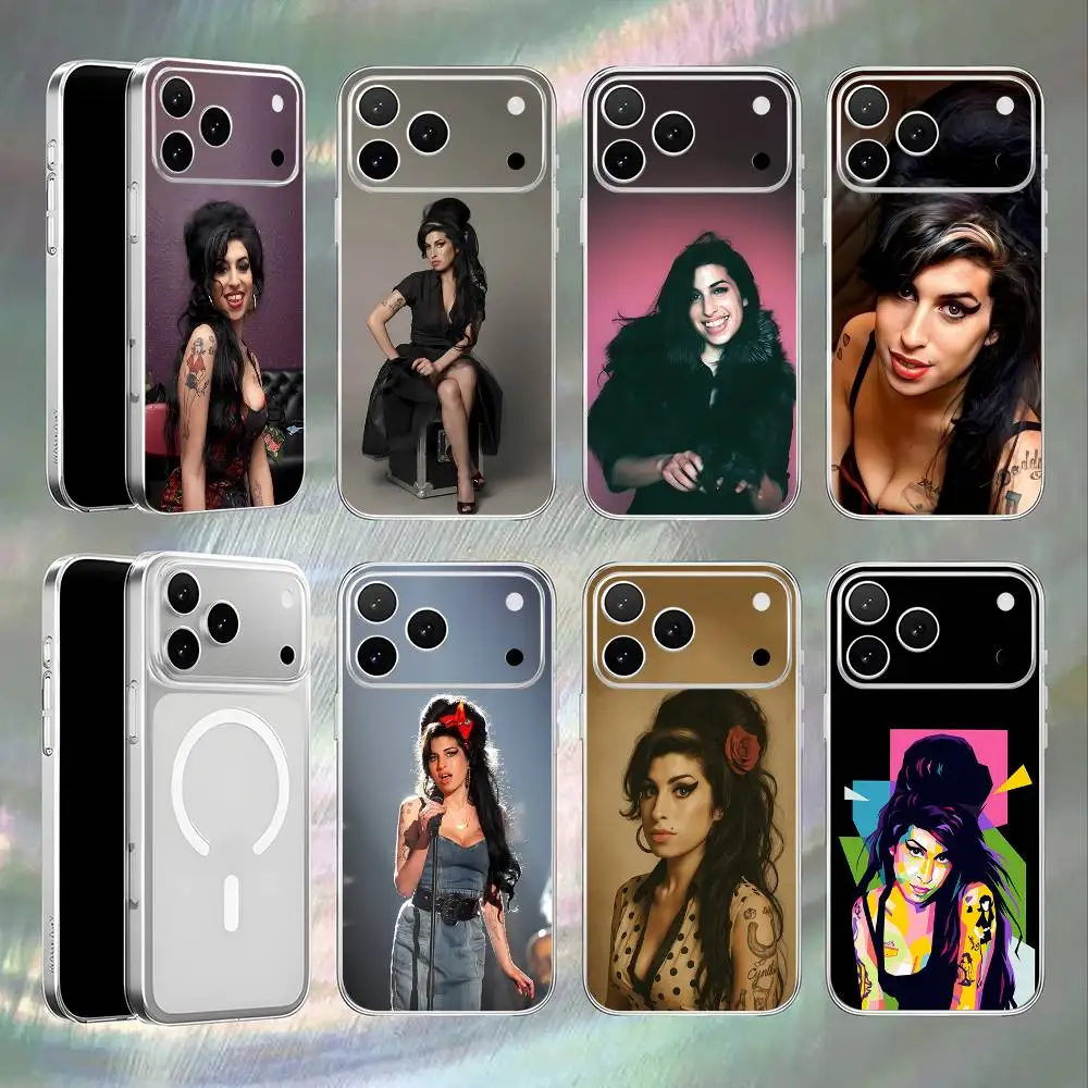 

A-Amy Winehouse Singe Transparent White Phone Case For iPhone 17,16,15,14,13,12,11,Pro,Max,Plus Magnetic Wireless Charging