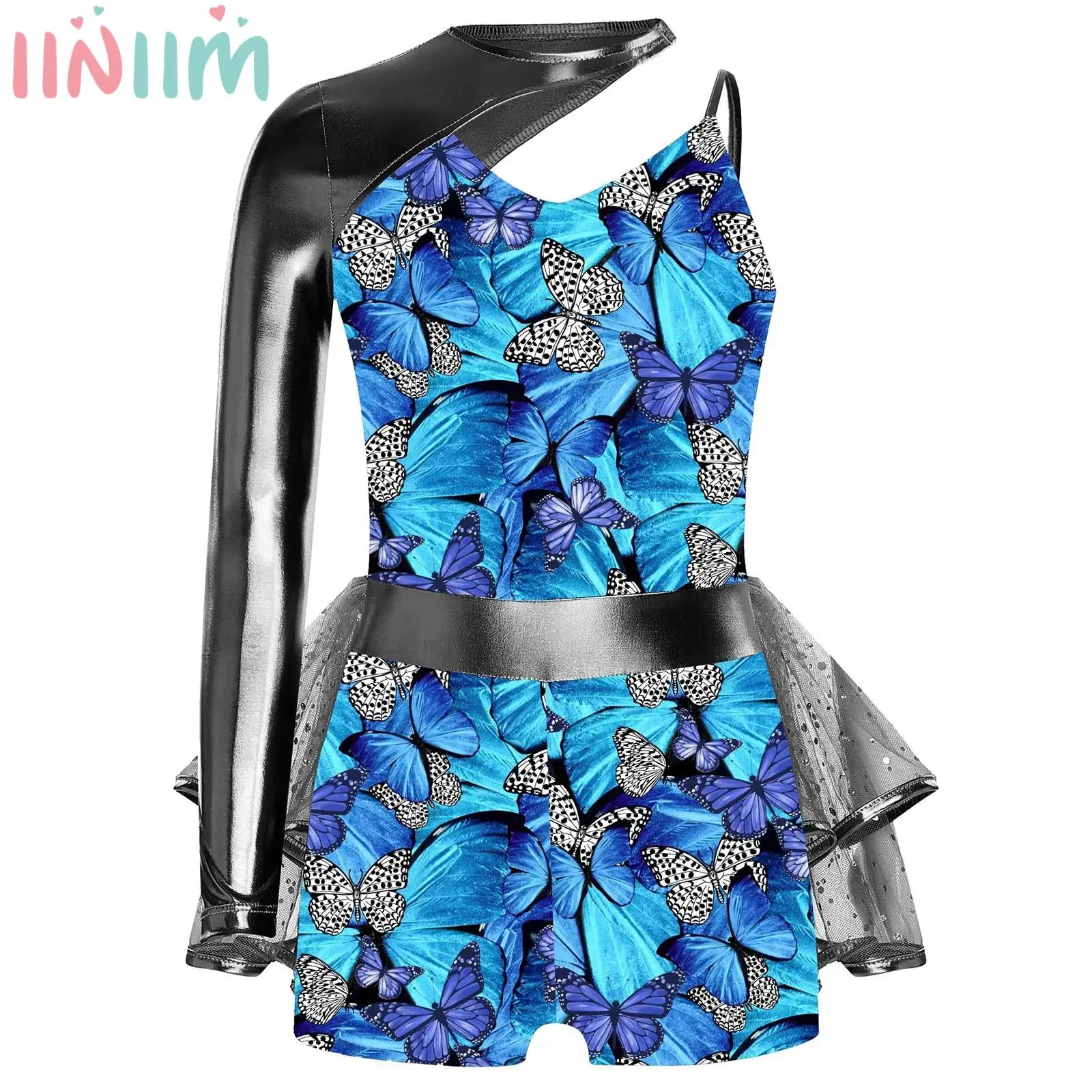 

Kids Girls Ballet Dance Leotard One Shoulder Single Long Sleeve Athletic Bodysuit Gymnastic Jumpsuit Sports Fitness Competition