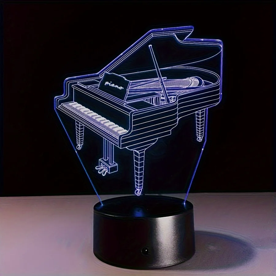 Piano Desk Lights 3D Illusion Lamp Dimmable 7 Color Changing Night Light with Smart Touch Home Decor Lamp Birthday Festival Gift